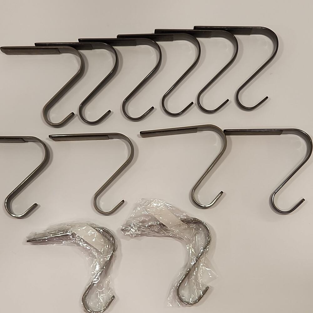 Set of 12 Metal Stocking Hooks Polished Dark Chrome Modern Hanging Hooks